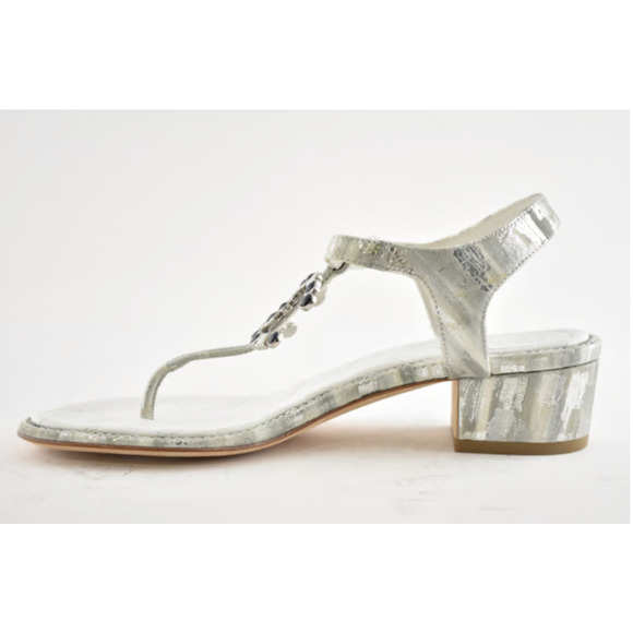 Chanel 20P White Silver CC Logo Mule Strap Thong Sandal Block Heel Flat 36.5c - Picture 6 of 12
